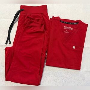 Fabletics scrubs set in color Holly Berry